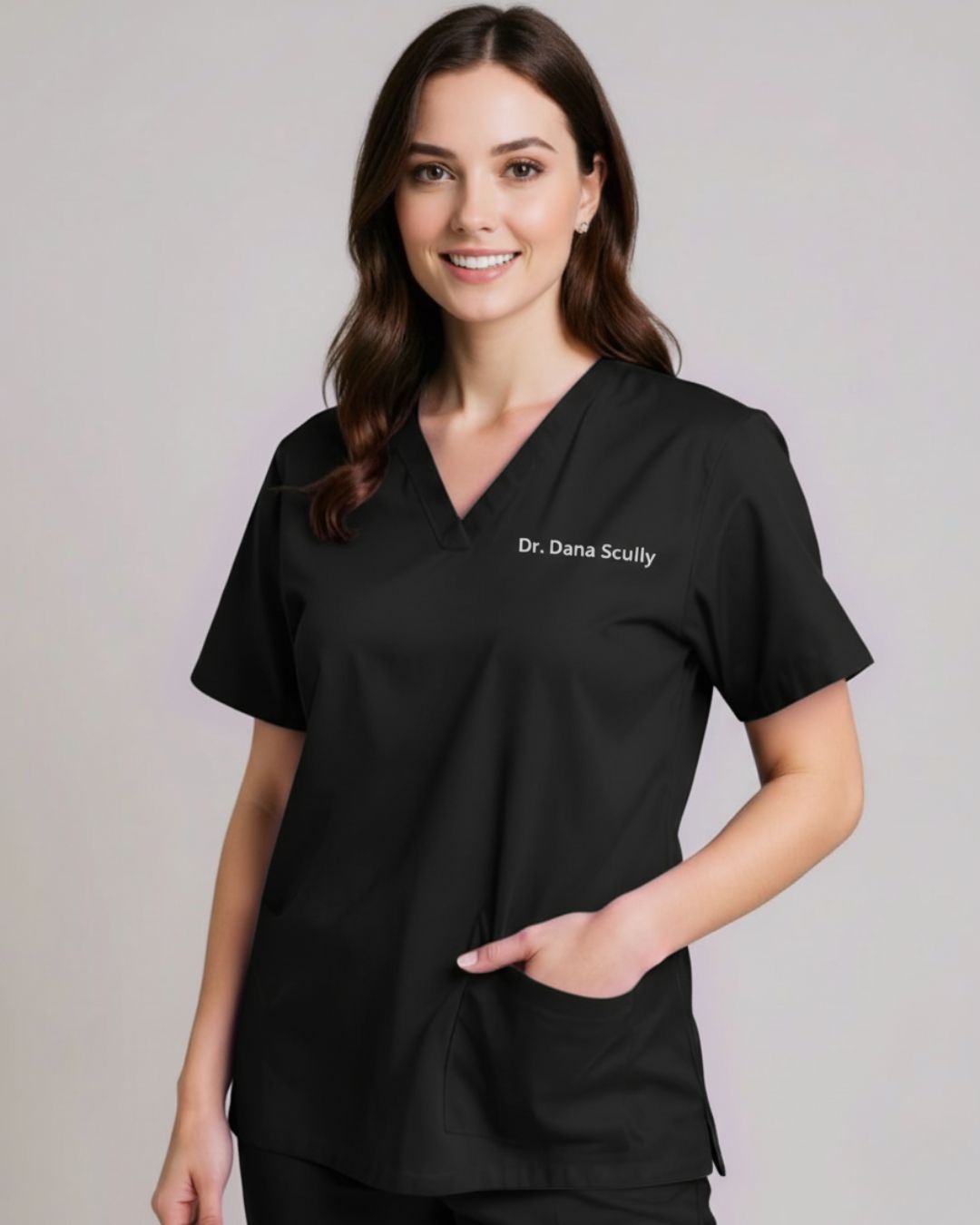 Women’s Classic Scrub Top - Black - Customized Embroidery