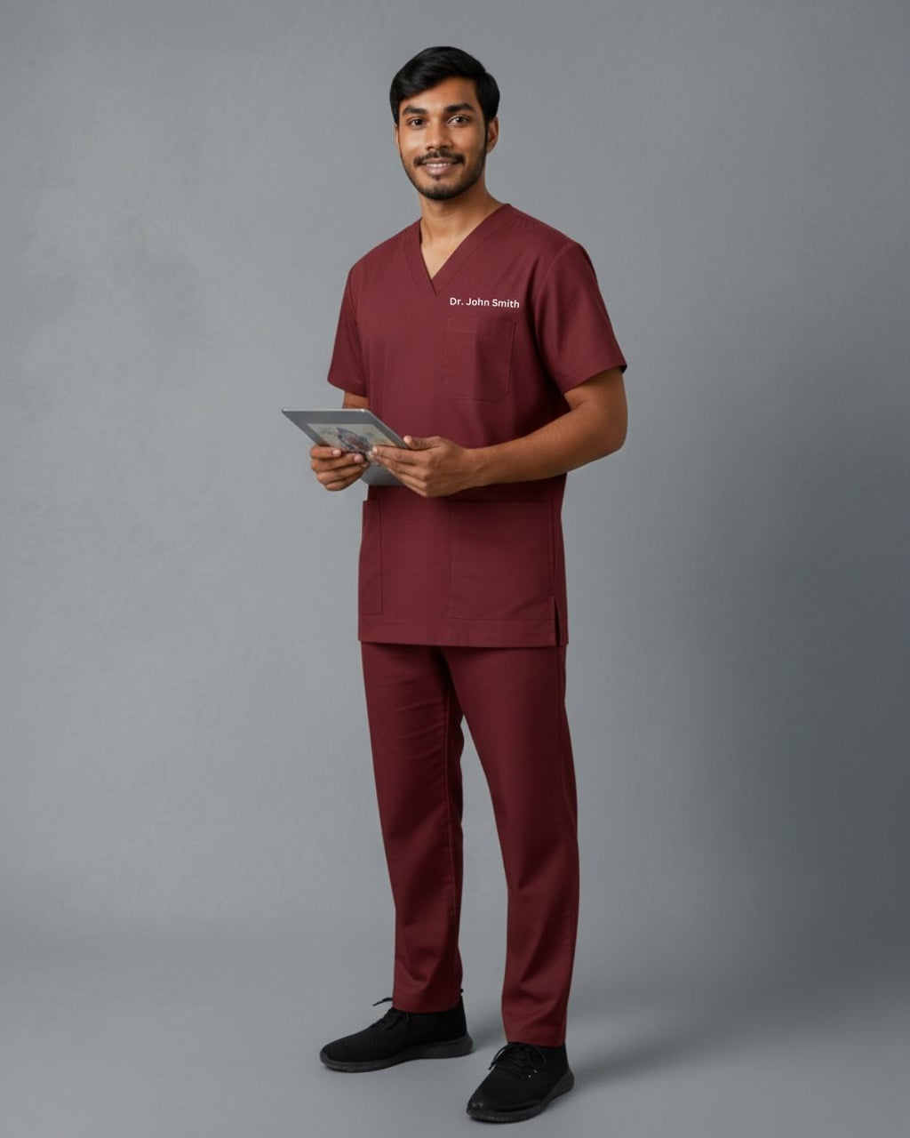Men’s Classic Scrub Set - Maroon - Customized Embroidery
