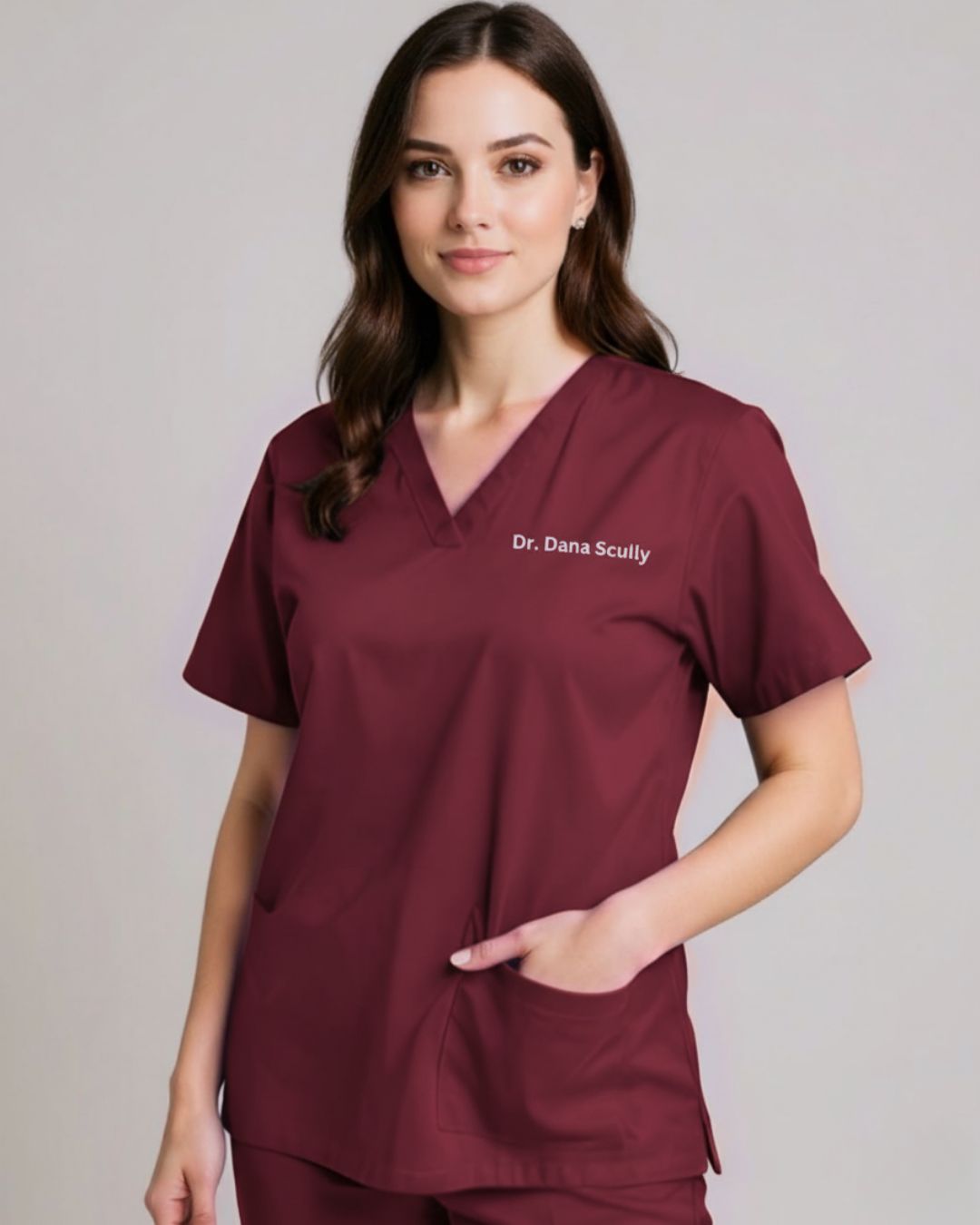 Women’s Classic Scrub Top - Maroon - Customized Embroidery