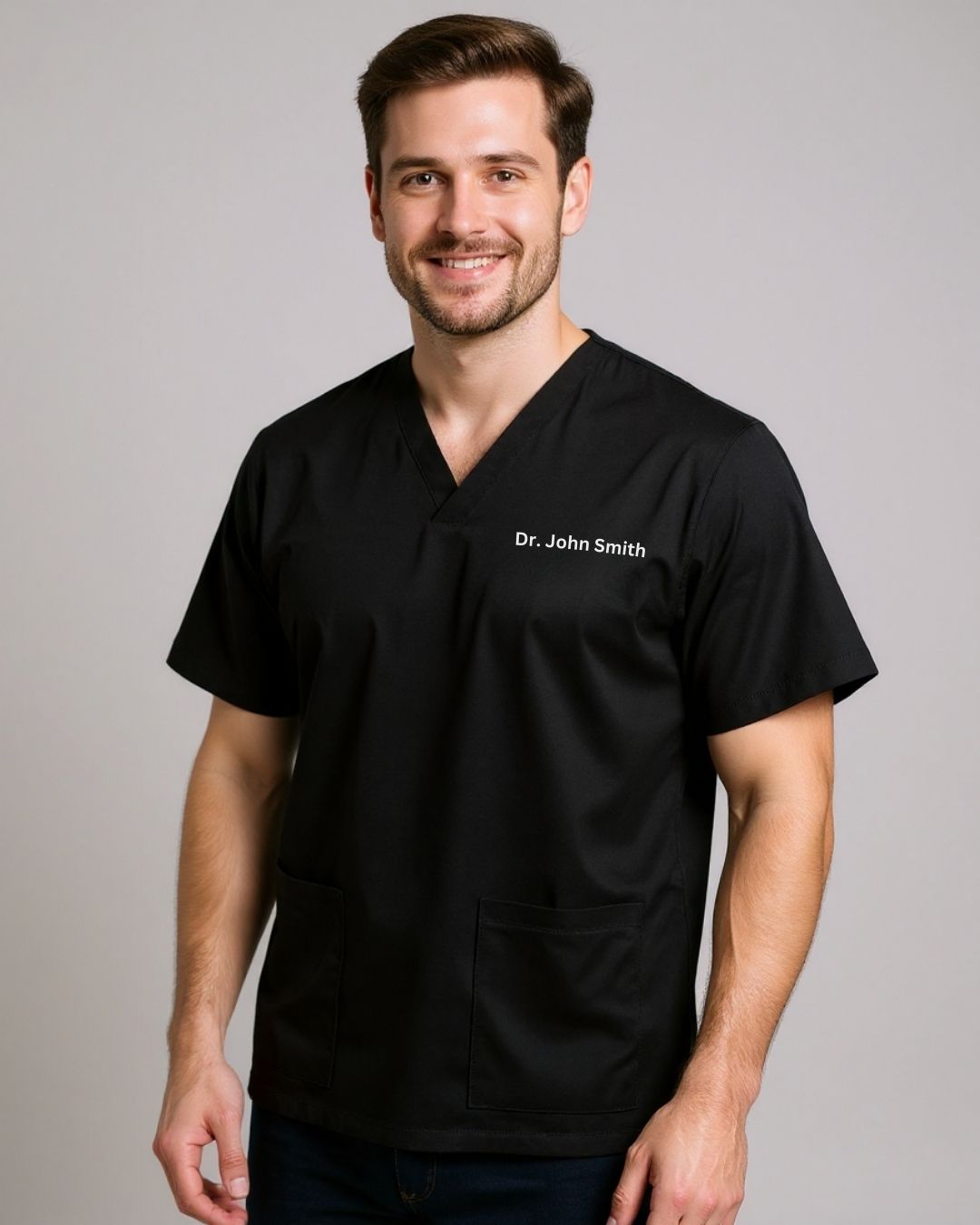 Men’s Classic Scrub Top - Black - Customized Embroidery