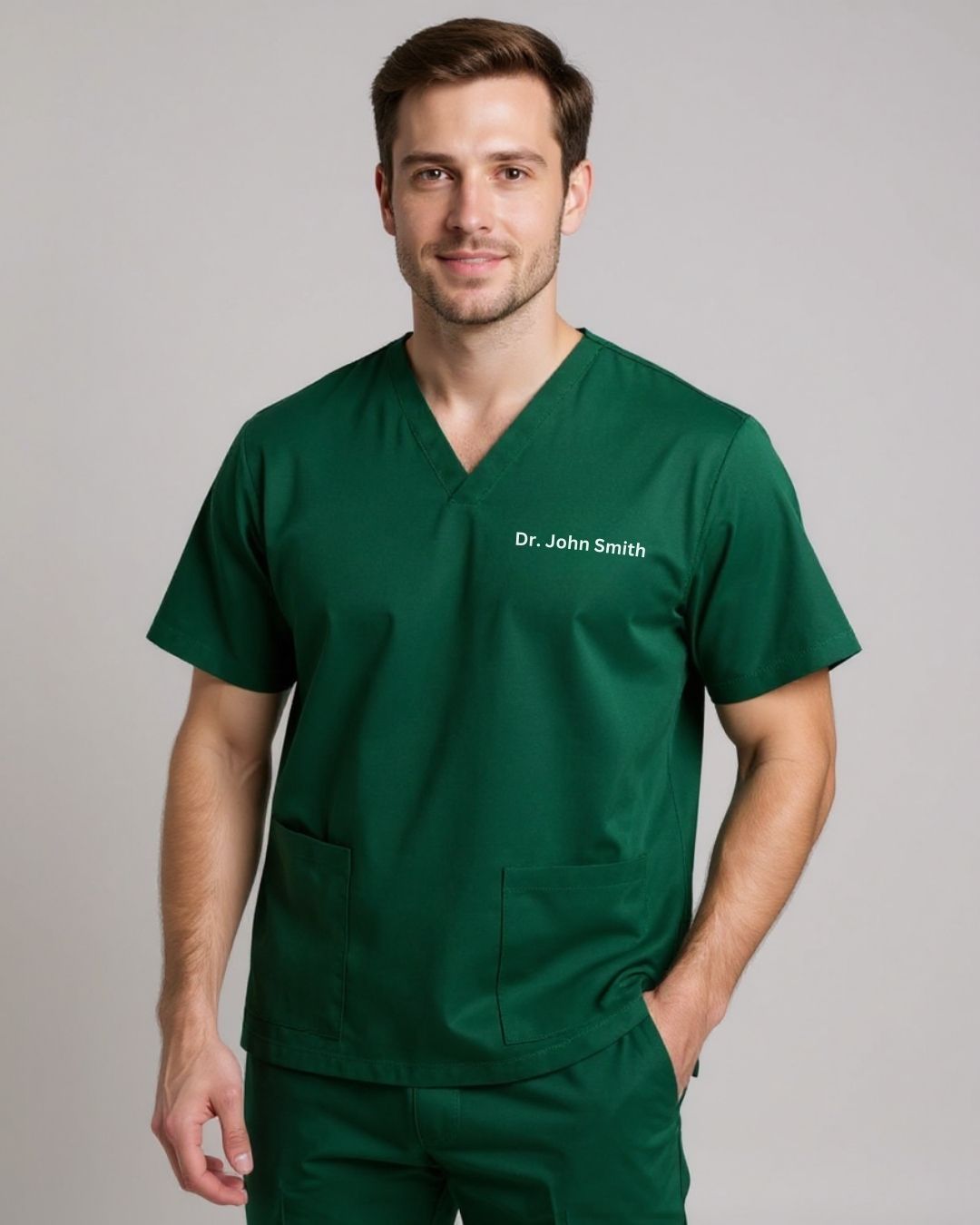 Men’s Classic Scrub Top - Hunter Green - Customized Embroidery
