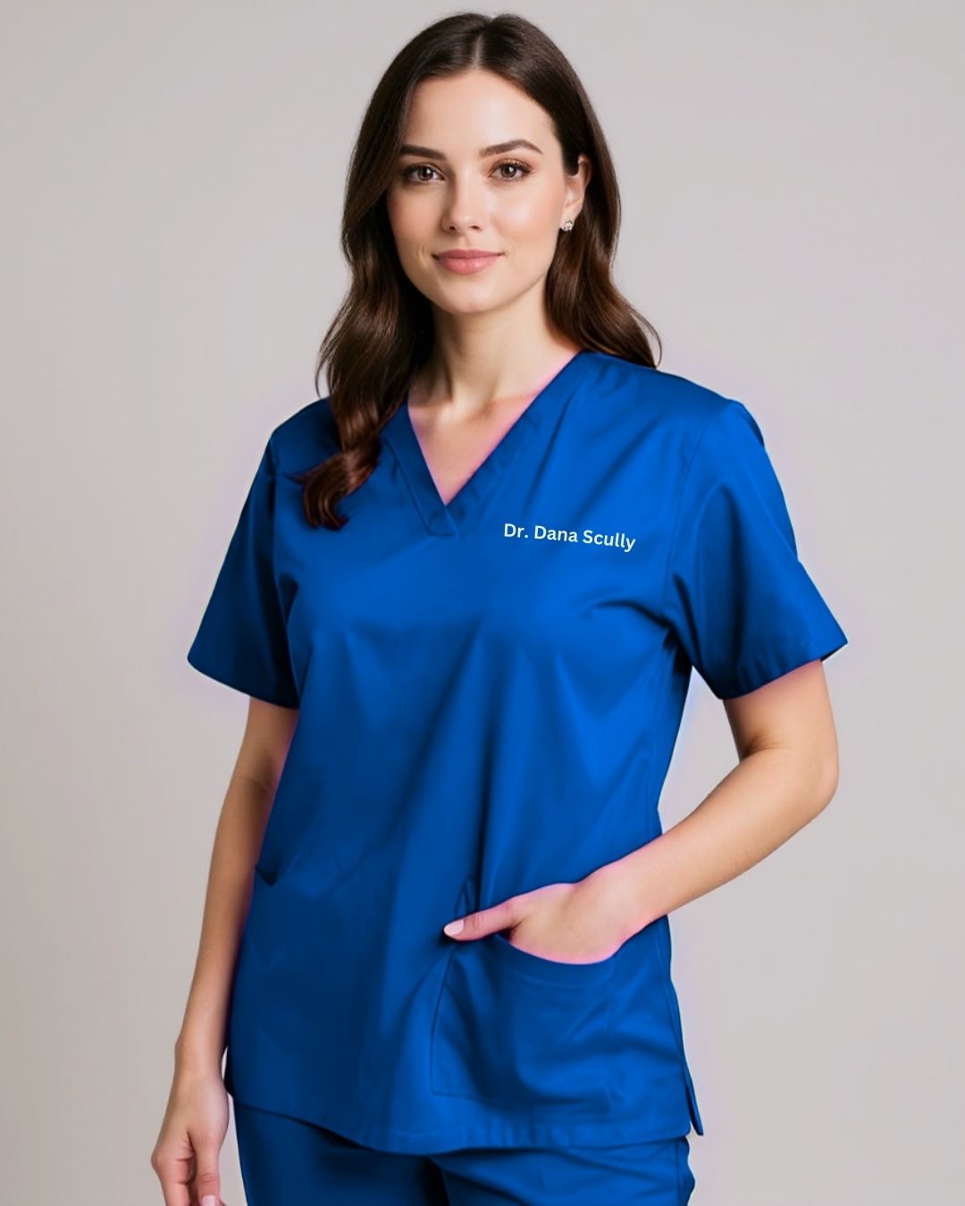 Women’s Classic Scrub Top - Royal Blue - Customized Embroidery
